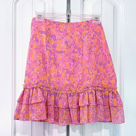 Likely Nori Floral Print Ruffled Mini Skirt in Orange/Pink (10) New With Tags - Picture 6 of 12
